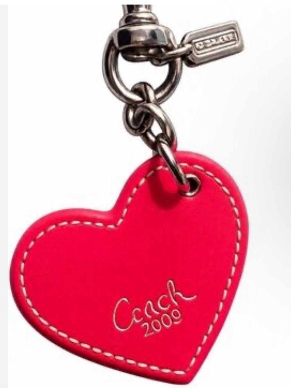 Coach Patent Leather Heart Keychain BagCharm with Silver Hardware Y2K - EUC